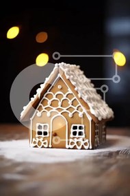 Intra Συλλεκτικό Ξύλινο Παζλ Plywood  4mm - Φωτισμένο μελόψωμο σπιτάκι με διακόσμηση από γλάσο Σε Ξύλινο Κουτί - Διαστάσεις: 10x10 cm – 25 κομμάτια