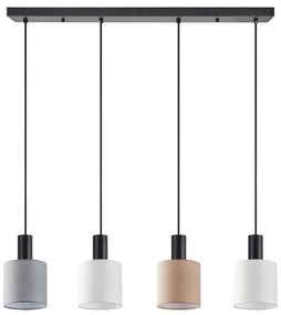 SE21-BL-4-4BL-SH123 ADEPT FLEX Black Pendant White, Grey, Brown Fabric Shade+