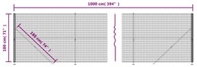 vidaXL Συρματόπλεγμα Περίφραξης Ανθρακί 1,8 x 10 μ. με Βάσεις Φλάντζα