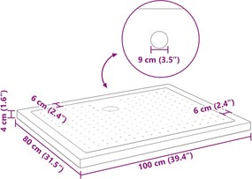 vidaXL Δίσκος Βάσης Ντους με Τρύπες 100 x 80 x 4 εκ ABS Μαύρο