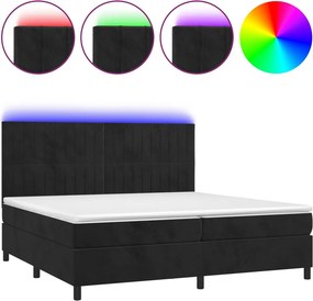 vidaXL Κρεβάτι Boxspring με Στρώμα &amp; LED Μαύρο 200x200 εκ. Βελούδινο