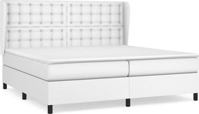 vidaXL Κρεβάτι Boxspring με Στρώμα Λευκό 200x200 εκ. Συνθετικό Δέρμα