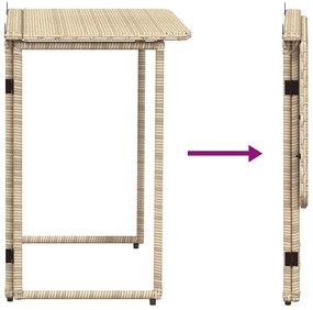 vidaXL Πτυσσόμενο τραπέζι κήπου Μπεζ 90x51x75 cm Poly Rattan