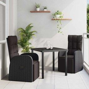 vidaXL Καρέκλες Κήπου με Ανάκλιση 3 pcs Μαύρο 80 x 80 x 73 εκ
