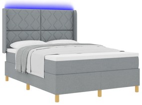 vidaXL Κρεβάτι Box Spring με Στρώμα & LED Φως Γκρι 140x200 εκ. Ύφασμα