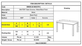 Τραπέζι BAXTER Steel Μαύρο/Sonoma 160x90x75cm