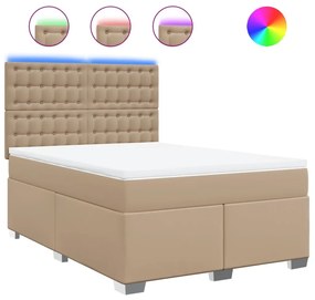 Κρεβάτι Boxspring με Στρώμα Καπουτσίνο 160x200εκ.από Συνθ.Δέρμα - Καφέ