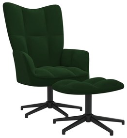 Πολυθρόνα Relax Σκούρο Πράσινο Βελούδινη με Σκαμπό - Πράσινο