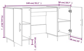 Γραφείο Γκρι Σκυροδέματος 140 x 50 x 75 εκ. από Επεξεργ. Ξύλο - Γκρι