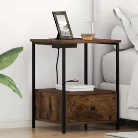vidaXL Κομοδίνο με Σταθμό Φόρτισης με συρτάρι 2 pcs Καπνιστή δρυς
