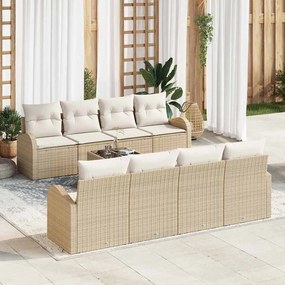 vidaXL 9 τεμάχια σετ καναπέ κήπου με μαξιλάρια σε μπεζ χρώμα, από πολυ-rattan.
