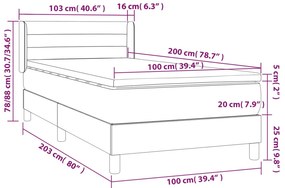 vidaXL Κρεβάτι Boxspring με Στρώμα Ανοιχτό Γκρι 100x200 εκ. Υφασμάτινο