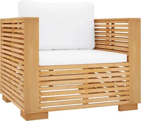 vidaXL Πολυθρόνα Κήπου από Μασίφ Ξύλο Teak με Κρεμ Μαξιλάρια