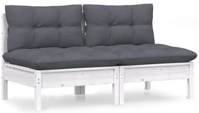 vidaXL Καναπές Κήπου Διθέσιος από Μασίφ Ξύλο Πεύκου με Ανθρακί Μαξιλάρια