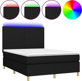 vidaXL Κρεβάτι Boxspring με Στρώμα &amp; LED Μαύρο 140x200 εκ. Υφασμάτινο