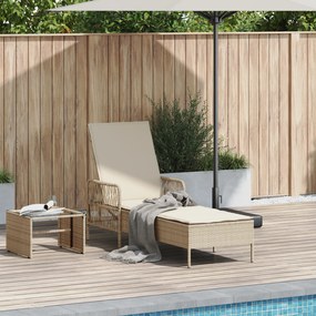 vidaXL Ξαπλώστρα Μπεζ και κρεμ Ρατάν PE 157 x 55 x 92 εκ. Πτυσσόμενη