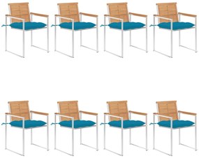 vidaXL Καρέκλες Κήπου 8 τεμάχια από Μασίφ Ξύλο Teak με Μαξιλάρια