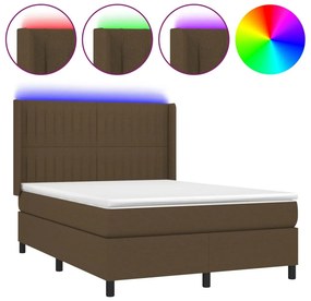 vidaXL Κρεβάτι Boxspring με Στρώμα &amp; LED Σκ.Καφέ 140x190εκ. Υφασμάτινο