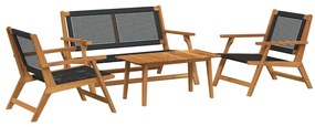 vidaXL Κήπου Καρέκλες με Τραπέζι 4 pcs Μαύρο 90 x 45 x 40 cm
