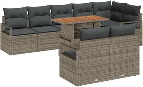 vidaXL Σετ Καναπέ Κήπου με αποθήκευση 9 pcs Γκρι Πολυ ράταν