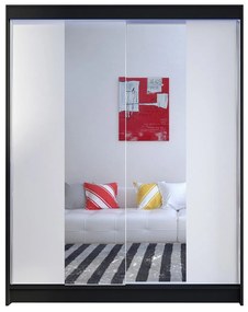 Ντουλάπα Atlanta 141, Μαύρο, Άσπρο, 200x150x58cm, 123 kg, Πόρτες ντουλάπας: Ολίσθηση, Αριθμός ραφιών: 5, Αριθμός ραφιών: 5 | Epipla1.gr