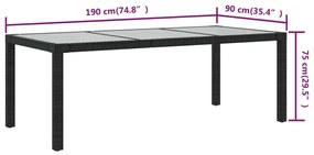 ΤΡΑΠΕΖΙ ΚΗΠΟΥ ΜΑΥΡΟ 190X90X75 ΕΚ. ΨΗΜΕΝΟ ΓΥΑΛΙ/ΣΥΝΘΕΤΙΚΟ ΡΑΤΑΝ 316712