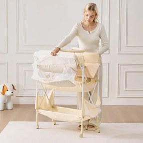 VEVOR Foldable Baby Changing Diaper Station with Side Basket &amp; Hanging Rod Beige