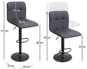 Σκαμπό μπαρ Carmelo Megapap με ρυθμιζόμενο ύψος PU μαύρο - βάση μαύρο ματ 45x42x90/113εκ.