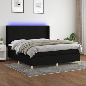 vidaXL Κρεβάτι Boxspring με Στρώμα &amp; LED Μαύρο 160x200 εκ. Υφασμάτινο