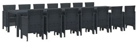 vidaXL Σέτ φαγητού για κήπο 15 pcs Ανθρακί Rattan Polt