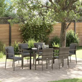 vidaXL Σέτ φαγητού για κήπο με μαξιλάρι 7 pcs Γκρι Πολυ ράταν