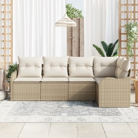 vidaXL Σετ Καναπέδων 5 Τεμαχίων  με Μαξιλάρια Μπεζ Πολυ Ρατάν