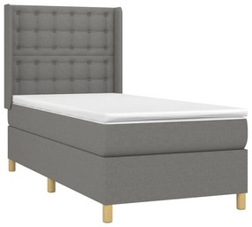 vidaXL Κρεβάτι Boxspring με Στρώμα &amp; LED Σκ.Γκρι 80x200 εκ. Υφασμάτινο