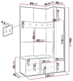Σετ διαδρόμου Hartford 277, 186x124x46cm, 66 kg, Καθρέφτης, Γραφίτης, Κόκκινο, Ταπισερί, Πλαστικοποιημένη μοριοσανίδα, Τοίχου, Εντοιχισμένη