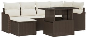 vidaXL Σετ Καναπέ Κήπου 7 Τεμαχίων Με Μαξιλάρια Καφέ Πολυ Ρατάν