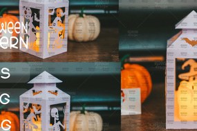 Σετ των 2 Intra απο ξύλο plywood 3mm-4mm πάχος - Halloween Lantern , Halloween Decor Δίασταση 15x15 cm INTRAFABR-104610486