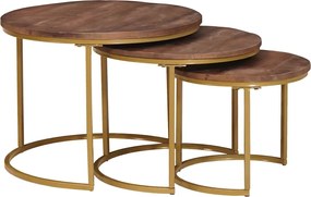 vidaXL Τραπεζάκια Καφέ Στερεών 3 pcs Μασίφ ξύλο μάνγκο και χάλυβας