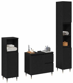 vidaXL Σετ Επίπλων Μπάνιου με πόρτα 3 pcs Μαύρη Οξυά 30 x 30 x 190 εκ