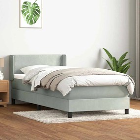 Box Spring κρεβάτι με στρώμα ανοιχτό γκρι 90x210 cm Βελούδινο