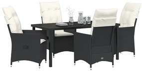 vidaXL Σέτ φαγητού για κήπο με μαξιλάρι 5 pcs Μαύρο Πολυ ράταν