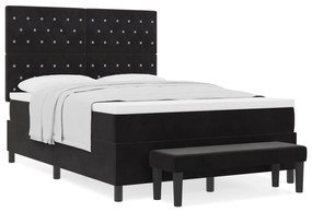 vidaXL Κρεβάτι Με Στρώμα & Πάγκο Μαύρο 140x200 εκ. Βελούδο
