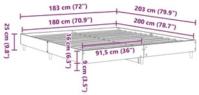 Πλαίσιο κρεβατιού χωρίς στρώμα 180x200 εκ. Επεξεργασμένο Ξύλο - Μαύρο