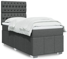 vidaXL Κρεβάτι Boxspring με Στρώμα Σκούρο Γκρι 90x190 εκ. Υφασμάτινο