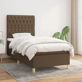 Κρεβάτι Boxspring με Στρώμα Σκούρο Καφέ 90x190 εκ. Υφασμάτινο