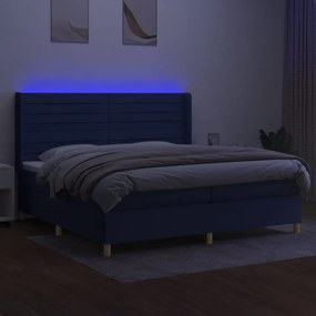 vidaXL Κρεβάτι Boxspring με Στρώμα &amp; LED Μπλε 200x200 εκ. Υφασμάτινο