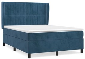 vidaXL Κρεβάτι Boxspring με Στρώμα Σκούρο Μπλε 140x200 εκ. Βελούδινο