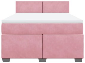 vidaXL Κρεβάτι Boxspring με Στρώμα Ροζ 160x200 εκ. Βελούδινο