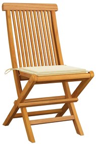 vidaXL Καρέκλες Κήπου 2 τεμ. από Μασίφ Ξύλο Teak με Κρεμ Μαξιλάρια
