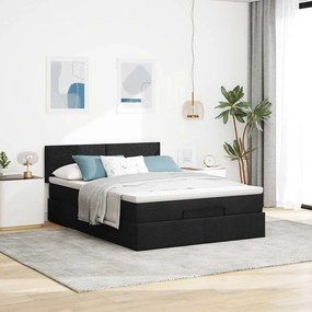 vidaXL Οθωμανικό κρεβάτι με στρώμα &amp; LEDs Μαύρο 140x200 cm Ύφασμα