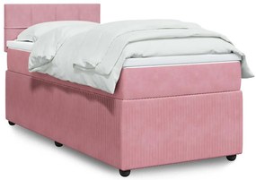 vidaXL Κρεβάτι Boxspring με Στρώμα Ροζ 90x190 εκ. Βελούδινο